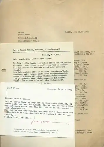 Arnau, Frank (1894-1976). - Antiquariat Carl Wegner, Berlin, Konvolut von Briefen geschäftlichen Inhalts zwischen Frank Arnau und dem Antiquariat Carl Wegner