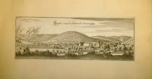 Langesen [Langelsheim.]   Matthäus Merian d.Ä: Original  Kupferstich 'Langesen Sampt dem Hüttenwerck vor dem Hartz gelegen'  Aus: Matthäus Merian d.Ä., Topographia und.. 