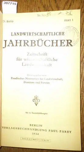 Landwirtschaftliche Jahrbücher. - Preußisches Ministerium für Landwirtschaft, Domänen und Forsten (Hrsg.). - Haase, Alfons / Ruprecht, Hans Leopold / Wagner,Wilhelm / Könekamp, A: Landwirtschaftliche Jahrbücher. Zeitschrift für wissenschaftliche Landwi...