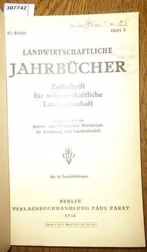 Landwirtschaftliche Jahrbücher.   Reichs  und Preußisches Ministerium für Ernährung und Landwirtschaft (Hrsg.).    Tamm, Ernst / Wöhlbier, W. / Schramm, W.. 