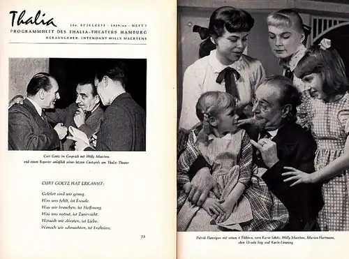 114. Spielzeit 1957/58, Heft 6  Deutsche Erstaufführung "Das Familienparlament" ; 116. Spielzeit 1959/60, Heft7 "Das Haus in Montevideo". Programmhefte des Thalias Theaters Hamburg-Konvolut von 2 Heften