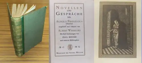Firenzuola, Agnolo /Paul Renner (Illu.): Novellen und Gespräche, übersetzt, eingeleitet und erläutert von Albert Wesselski. -  Mit 5 Zeichnungen von Paul Renner. 