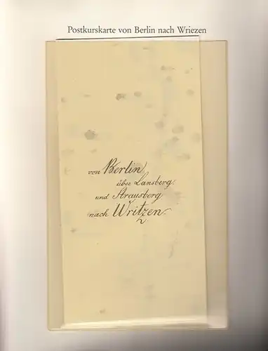 BerlinArchiv herausgegeben von Hans-Werner Klünner und Helmut Börsch-Supan: Karte des Postkurses von Berlin nach Wriezen, um 1805.  ( = Lieferung  BE 01023 aus Berlin-Archiv hrsg.v. Hans-Werner Klünner und Helmut Börsch-Supan). 
