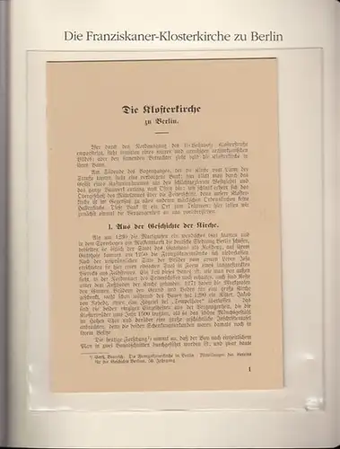 BerlinArchiv herausgegeben von Hans-Werner Klünner und Helmut Börsch-Supan.- (Hrsg.) / Schubring, Paul: Die Klosterkirche (der Franziskaner)zu Berlin, 1931.  ( = Lieferung  BE 01160...