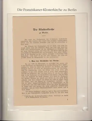 BerlinArchiv herausgegeben von Hans Werner Klünner und Helmut Börsch Supan.  (Hrsg.) / Schubring, Paul: Die Klosterkirche (der Franziskaner)zu Berlin, 1931.  ( = Lieferung.. 