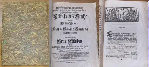 Bünting zu Hermannsburg, Wohlbegründte Behauptung folgender curiosen, in einer wichtigen und mit bedenklichen Umständen umgebenen Erbschafts Sache zwischen denen Erben des weiland Amts Voigts Bünting.. 