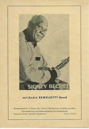 Programmheft zu dem Konzert von Sidney Bechet und André Reweliotty mit seinen Starsolisten. Konzertdirektion C. Ebner, Frankfurt /M