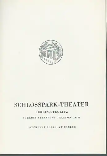 Programmheft zu: Ein Blick von der Brücke. Deutsch von Robert Schnorr. Inszenierung: Leo Mittler, Bühnenbild: H. W. Lenneweit. Musik: Herbert Baumann. Darsteller: Rudolf Fernau, Wilhelm.. 