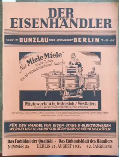 Eisenhändler, Der  / Harry Fest Thomas (Schriftleitung): Der Eisenhändler (gegr. in  Bunzlau). 31. August 1935. Nummer 35, 42. Jahrgang. Das Fachblatt der Qualität.. 