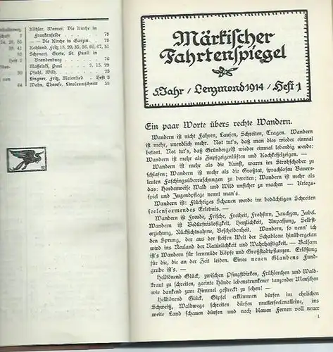 Märkischer Fahrtenspiegel: Märkischer Fahrtenspiegel. 5. Jahr 1914, Hefte 1-8 in einem Buch. 