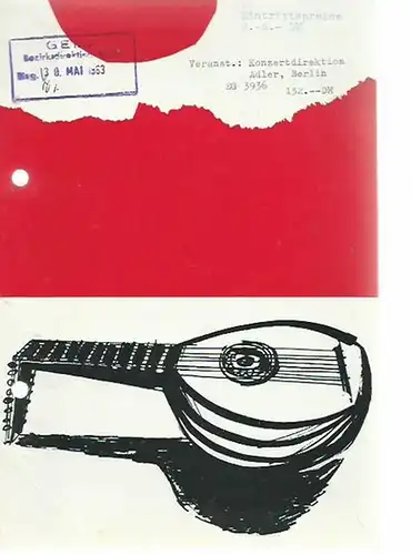Programmheft zum Konzert von Carlos Montoya, Flamenco-Gitarre am 6. Mai 1963 im Konzertsaal der Hochschule für Musik. Konzertdirektion Hans Adler, Berlin