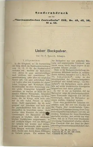 Spaeth, E: Ueber Backpulver. Sonderabdruck aus der 'Pharmazeutischen Zentralhalle', 1919, Nr. 48-52). 