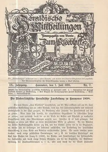 Heraldische Mitteilungen. - Verein zum Kleeblatt (Hrsg.) / Ahrens, H. (Red.): Heraldische Mittheilungen herausgegeben vom Verein 'Zum Kleeblatt.' IX. Jahrgang Nr. 7 vom 1. Juli...