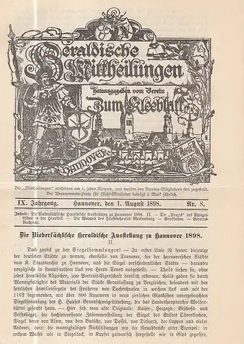 Heraldische Mitteilungen.   Verein zum Kleeblatt (Hrsg.) / Ahrens, H. (Red.): Heraldische Mittheilungen herausgegeben vom Verein 'Zum Kleeblatt.' IX. Jahrgang Nr. 8 vom 1.. 