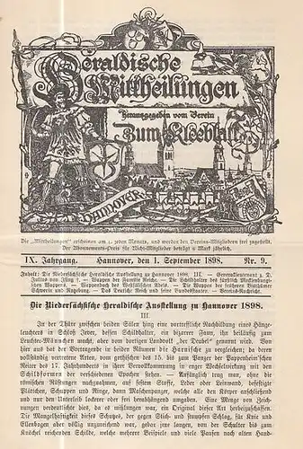 Heraldische Mitteilungen. - Verein zum Kleeblatt (Hrsg.) / Ahrens, H. (Red.): Heraldische Mittheilungen herausgegeben vom Verein 'Zum Kleeblatt.' IX. Jahrgang Nr. 9 vom 1. September...