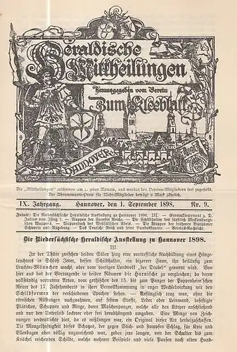 Heraldische Mitteilungen.   Verein zum Kleeblatt (Hrsg.) / Ahrens, H. (Red.): Heraldische Mittheilungen herausgegeben vom Verein 'Zum Kleeblatt.' IX. Jahrgang Nr. 9 vom 1.. 