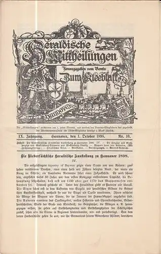 Heraldische Mitteilungen. - Verein zum Kleeblatt (Hrsg.) / Ahrens, H. (Red.): Heraldische Mittheilungen herausgegeben vom Verein 'Zum Kleeblatt.' IX. Jahrgang Nr. 10 vom 1. October...