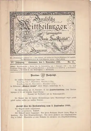 Heraldische Mitteilungen. - Verein zum Kleeblatt (Hrsg.) / Ahrens, H. (Red.): Heraldische Mittheilungen herausgegeben vom Verein 'Zum Kleeblatt.' IV. Jahrgang Nr. 11 vom 1. November...