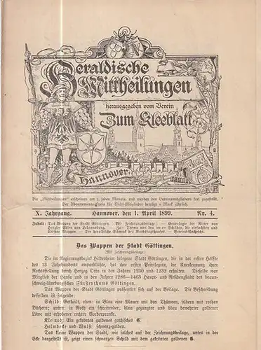 Heraldische Mitteilungen. - Verein zum Kleeblatt (Hrsg.) / Ahrens, H. (Red.): Heraldische Mittheilungen herausgegeben vom Verein 'Zum Kleeblatt.'  X. Jahrgang Nr. 4 vom 1...