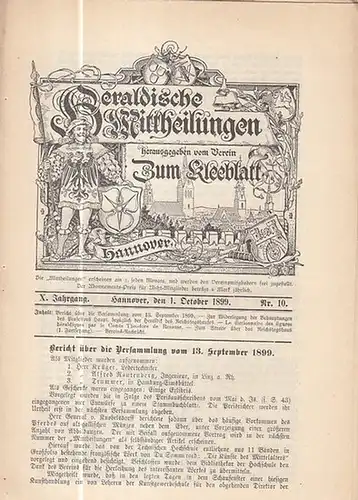 Heraldische Mitteilungen. - Verein zum Kleeblatt (Hrsg.) / Ahrens, H. (Red.): Heraldische Mittheilungen herausgegeben vom Verein 'Zum Kleeblatt.'  X. Jahrgang Nr. 10 vom 1...