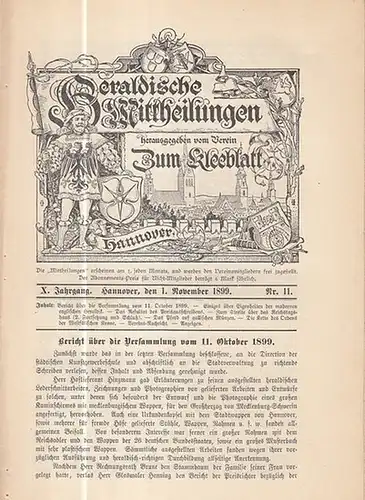 Heraldische Mitteilungen. - Verein zum Kleeblatt (Hrsg.) / Ahrens, H. (Red.): Heraldische Mittheilungen herausgegeben vom Verein 'Zum Kleeblatt.'  X. Jahrgang Nr. 11 vom 1...