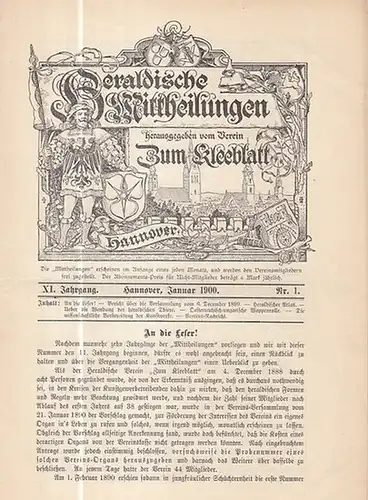 Heraldische Mitteilungen. - Verein zum Kleeblatt (Hrsg.) / Ahrens, H. (Red.): Heraldische Mittheilungen herausgegeben vom Verein 'Zum Kleeblatt.'  XI. Jahrgang Nr. 1 vom 1...