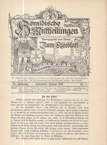 Heraldische Mitteilungen.   Verein zum Kleeblatt (Hrsg.) / Ahrens, H. (Red.): Heraldische Mittheilungen herausgegeben vom Verein 'Zum Kleeblatt.'  XI. Jahrgang Nr. 1 vom.. 