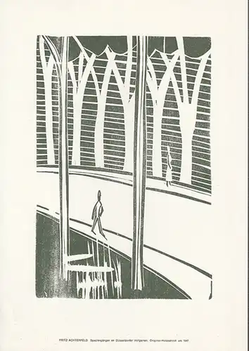 Achterfeld, Fritz: Spaziergänger im Düsseldorfer Hofgarten. Original-Holzschnitt um 1947. 