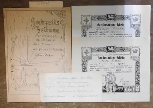 Konvolut mit 4 Dokumenten: 1) Hochzeitszeitung zur Vermählung des Fräulein Herta Kollehn mit Herrn Bautechniker Werner Zahn am 30. Januar 1937 zu Hakenfelde / 2).. 