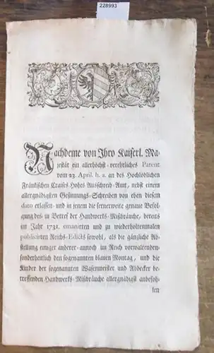 Nürnberg, Patent vom 23. April h.a.  als die gänzliche Abstellung einiger anderer = annoch im Reich vorwaltenden = sonderheitlich den sogenannten blauen Montag .. 