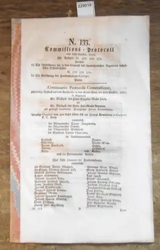 N. 133. Commissions Protocoll vom 8ten October, 1770. Mit Anlagen N. 377, 378, 379 betreffend a) die Verbesserung der in dem Original des Landesherrlichen Regulativs.. 