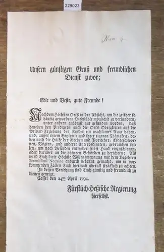 Kassel.   Schulze Johannes Wiegand, Unsern günstigen Gruß und freundlichen Dienst zuvor; Edle und Veste, gute Freunde! Nachdem Höchsten Orts in der Absicht, um.. 