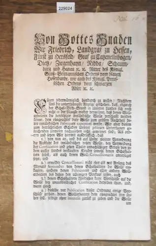 Geismar.   Friedrich, Landgraf zu Hessen, Fürst zu Hersfeld, Graf zu Katzenellnbogen, Von Gottes Gnaden Wir Friedrich, Landgraf zu Hessen, Fürst zu Hersfeld, Graf.. 