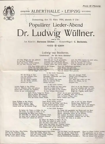 Populärer Lieder Abend: Programmheft mit den Texten zum populären Lieder Abend von Dr. Ludwig Wüllner. Am Klavier: Hermann Zilcher am Konzertflügel von C. Bechstein. Programm.. 