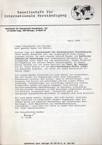 Gesellschaft für Internationale Verständigung - GIV c / o Gerhard Lange, Göttingen: Gesellschaft für Internationale Verständigung - GIV c/o Gerhard Lange, Göttingen. April 1993. Nr...