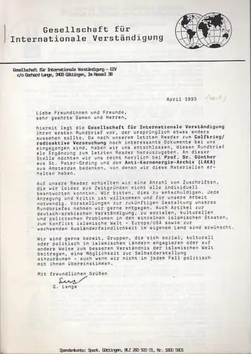 Gesellschaft für Internationale Verständigung   GIV c / o Gerhard Lange, Göttingen: Gesellschaft für Internationale Verständigung   GIV c/o Gerhard Lange, Göttingen. April.. 