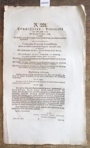 Rostock.   KommissionsProtokoll.   Justizrat von Gundlach, N. 221. Commissions Protocoll vom 1sten Junii, 1775. Mit Anlagen N. 1498, 1499 vom 6ten und.. 