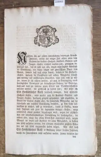 Nürnberg: Nachricht über die Gründung: Reichsstadt Nürnbergische Begräbniß-Societät. Decretum in Senatu, den 17. April 1787. 