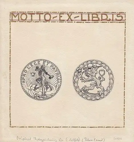 Albert Edelfelt ( 1854 Porvoo - 1905 Haikko in Finnland). Exlibris pro Lege et Patria [ Für Gesetz und Vaterland ]