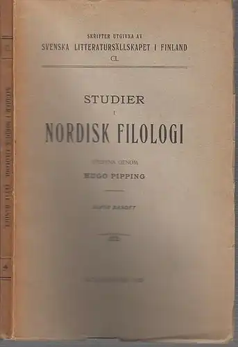 Pipping, Hugo (Utgivare).   Arnold Nordling: Studier i Nordisk Filologi. Utgivna genom Hugo Pipping. Elfte (11.) bandet. (= Skrifter utgivna av Svenska Litteratursällskapet I.. 