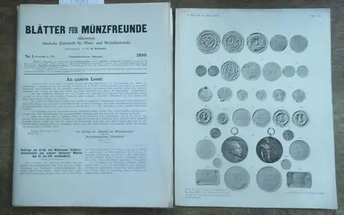 Blätter für Münzfreunde.   E. G. Gersdorf (Begründer).   H. Buchenau (Hrsg. ab 1899).   Julius Erbstein (Hrsg. Bis 1897).. 