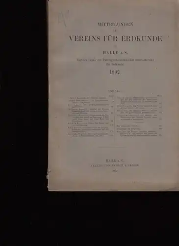Mitteilungen des Vereins für Erdkunde: Mitteilungen des Vereins für Erdkunde zu Halle a/S. zugleich Organ des Thüringisch-Sächsischen Gesamtvereins für Erdkunde. Band 1892. 