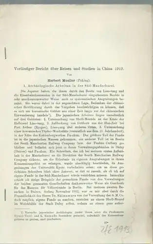 Zeitschrift für Ethnologie. - Mueller, Herbert: Vorläufiger Bericht über Reisen und Studien in China 1912. Aus Zeitschrift für Ethnologie, Jahrgang 1913, Heft 3. 