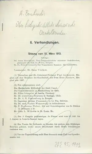 Zeitschrift für Ethnologie. - Bernhardi, Anna: Über frühgeschichtliche chinesische Orakelknochen. Aus Zeitschrift für Ethnologie 45, 1913. 