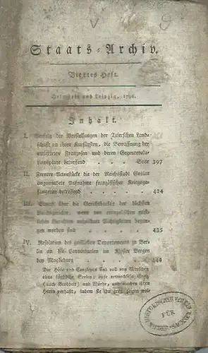 StaatsArchiv   Carl Friedrich Häberlin: Staats   Archiv. Band 1, viertes Heft. Aus dem Inhalt: Verfolg der Vorstellungen der Trierschen Landschaft an ihren.. 