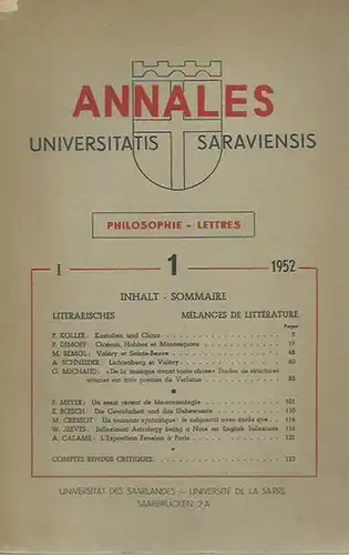 Annales universitatis Saraviensis.  - Philosophie lettres. - G. Koller / P. Dimoff / M. Bemol / A. Schneider / G. Michaud / Paul Verlaine:...