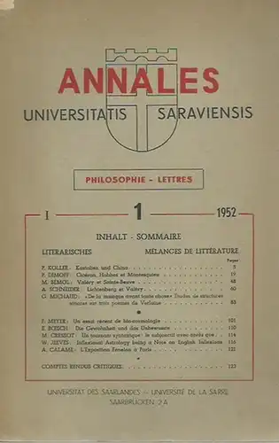 Annales universitatis Saraviensis.    Philosophie lettres.   G. Koller / P. Dimoff / M. Bemol / A. Schneider / G. Michaud /.. 