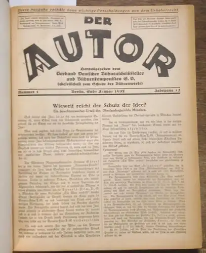 Autor, Der. - Willy Bredschneider (Schriftleitung). - Hermann Wanderscheck / Richard Bars / Hans Fritz von Zwehl / Karl Vossler / Heinz Schwitzke / Kurt Heynicke / Gerd Eckert und andere: Der Autor. Jahrgang 12, 1937, mit den Nummern 1, 2/3, 4/5 und 12 (v