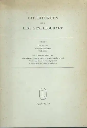 Salin, Edgar und Heinz Dietrich Ortlieb: Salin: Werner Bockelmann 1907   1968 / Ortlieb: Vermögensbildung in Arbeiterhand   Ideologie und Wirklichkeit der Verteilungspolitik.. 