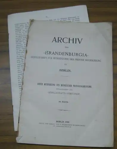 Brandenburgia. - Gesellschaft für Heimatkunde der Provinz Brandenburg (Hrsg.). - Ernst Friedel / Ernst Zache / Gustav Albrecht / Robert Mielke / Rudolf Buchholz /...